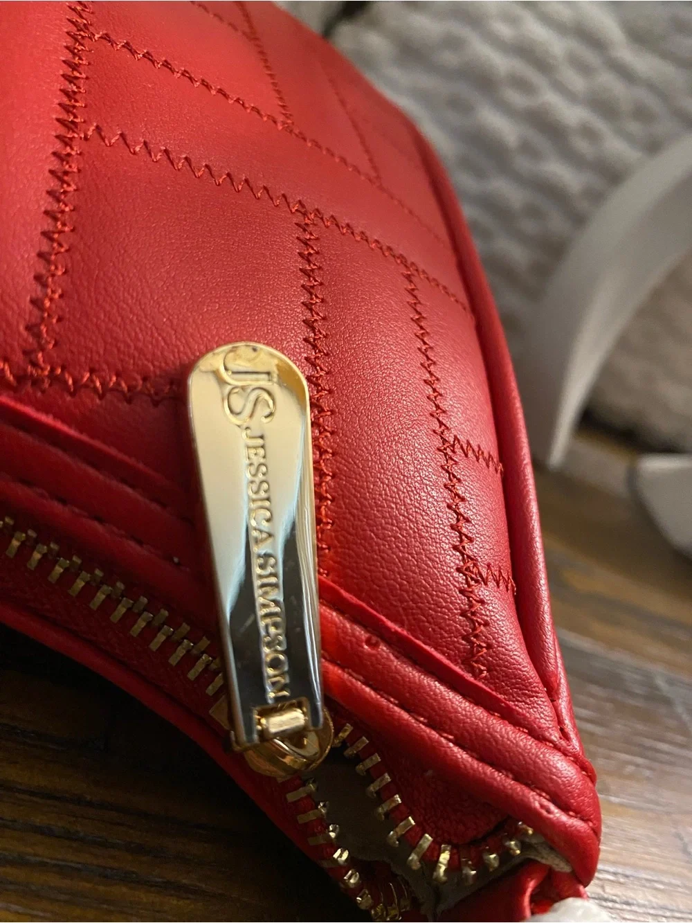 Jessica Simpson Red Quilted Shoulder Bag with Leopard Scarf Handle